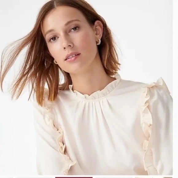 NEW J.Crew Ruffle-sleeve top in Satin Crepe Cream S - Picture 9 of 9